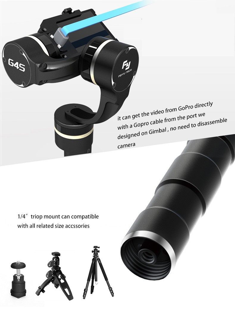 Feiyu Tech G4S 3-Axis Handheld Gimbal gopro data interface & 1.4 tripod mount