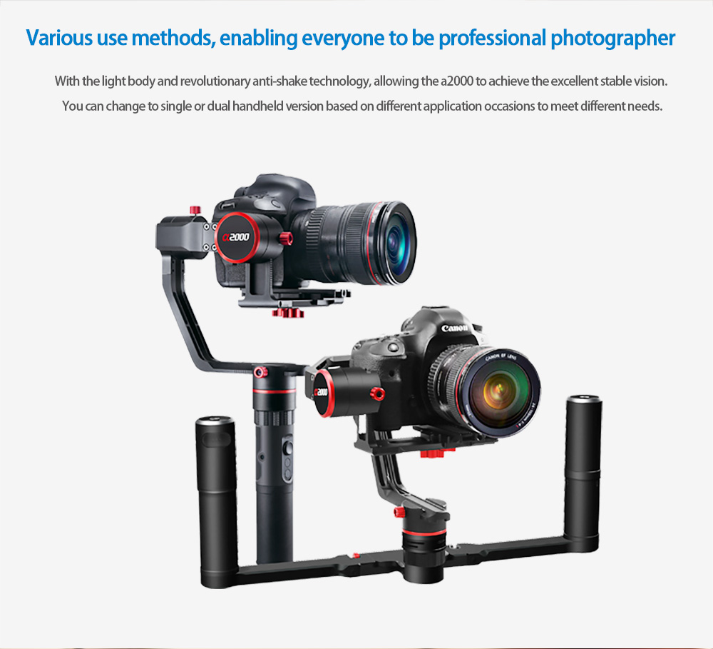 feiyu a2000 FeiyuTech α2000 3-Axis Gimbal Dual Handheld Grip for Mirrorless, DSLR Cameras