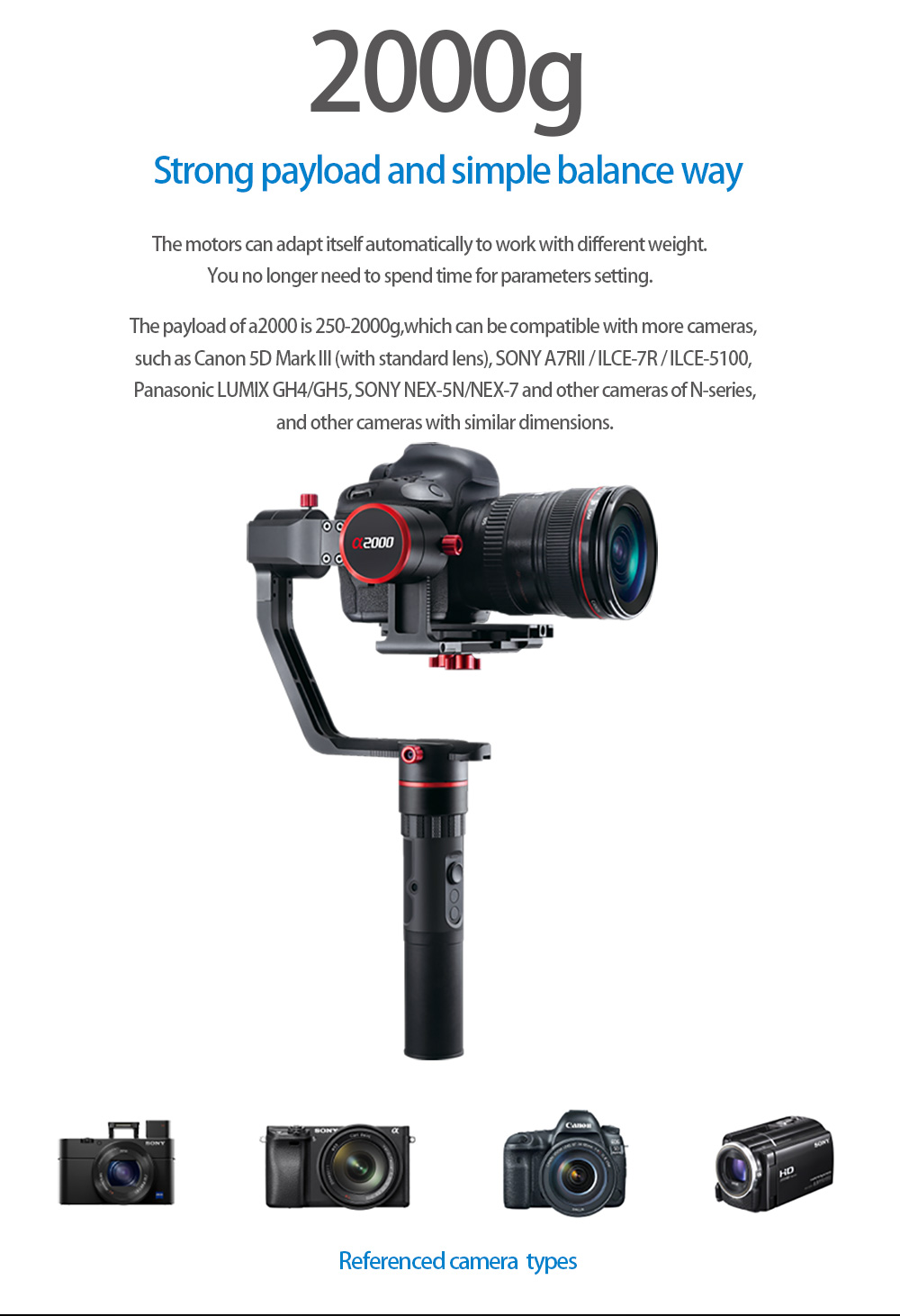 feiyu a2000 FeiyuTech α2000 3-Axis Gimbal Dual Handheld Grip for Mirrorless, DSLR Cameras